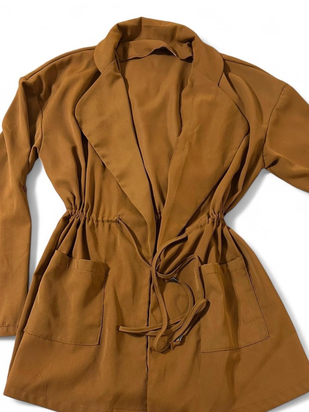 Rust Brown Drawstring Waist Lightweight Jacket